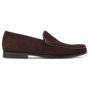 J.M. WESTON Woven Supple Ebony Suede Goatskin Loafers -Brown Size UK 7 / US 8